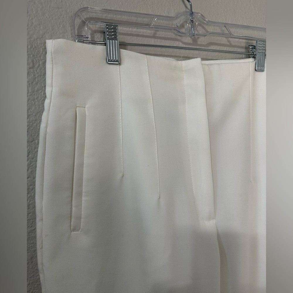 Zara high waist tuxedo trouser pant in Ecru/Ivory cropped straight leg - Picture 2 of 6